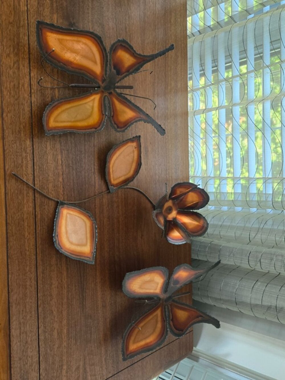Large Torch Cut Copper Butterfly Floral Set of 3, VTG Metal Wall Art Sculptures